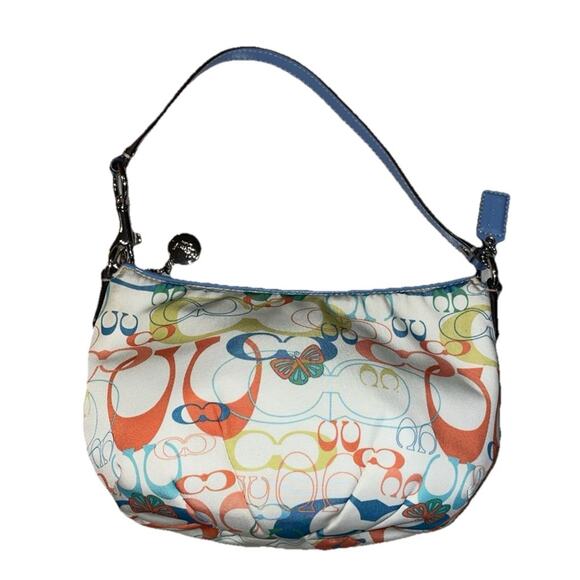 Coach Handbags - Coach Blue Rainbow Signature Print Butter F17429 Handbag Canvas & Patent Leather